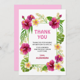 Cartão De Agradecimento Rosa Tropical Luau Birthday Girl Watercolor