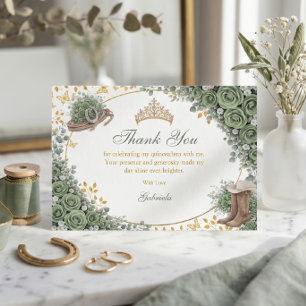 Cartão De Agradecimento Rosa Verde Sálvia Ocidental Dourada Quinceañera Co