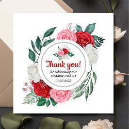 Cartão De Agradecimento Rosa vermelha Casamento de Aquarela