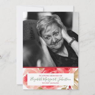 Cartão De Agradecimento Rosa vermelha elegante floral em funeral Loving da