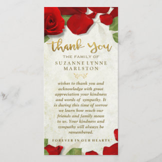 Cartão De Agradecimento Rosa vermelha Petals Ouro Obrigado Família de Simp