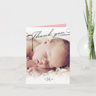 Cartão De Agradecimento Rosary Cross Monogramas Foto Religiosa Escriturada