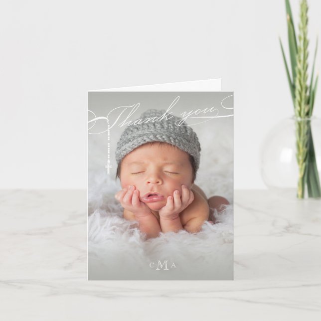 Cartão De Agradecimento Rosary Cross Monogramas Foto Religiosa Escriturada (Frente)