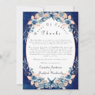 Cartão De Agradecimento Rosas Água Concha Aquarela Chic Praia Azul Marinho