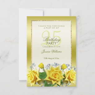 Cartão De Agradecimento Rosas Amarelas e Glitters Dourados 25 de Aniversá