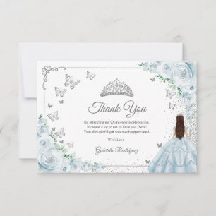 Cartão De Agradecimento Rosas Azuis Chic Bebê Quinceanera Prata