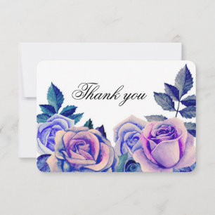 Cartão De Agradecimento Rosas azuis e roxas obrigado. Casamento floral