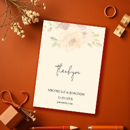 Cartão De Agradecimento Rosas Bege Rústicas Floral Boho Aquarela