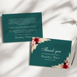 Cartão De Agradecimento Rosas Borgonha Azul Casamento