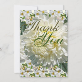 Cartão De Agradecimento Rosas Brancas e Casamento Chrysanthemum Obrigado