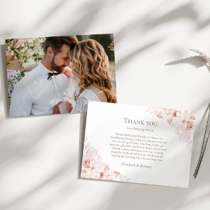 Cartão De Agradecimento Rosas Brancas e Rosa Bege Casal Foto Casamento