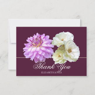 Cartão De Agradecimento Rosas Brancas Elegantes Dahlia Roxa Chic Obrigado