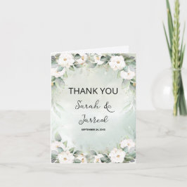 Cartão De Agradecimento Rosas brancas Folhas de Eucalyptus