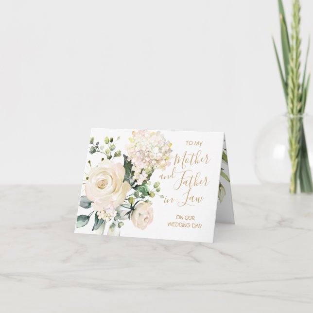 Cartão De Agradecimento Rosas brancas para meus pais no meu casamento (Frente)