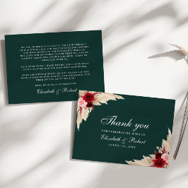 Cartão De Agradecimento Rosas Burgundy Verde Esmeralda Casamento