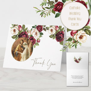 Cartão De Agradecimento Rosas Católicas Casamento Maria & José