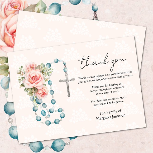 Cartão De Agradecimento Rosas Católicos Rosário Condolência Funeral (Easy to personalize)