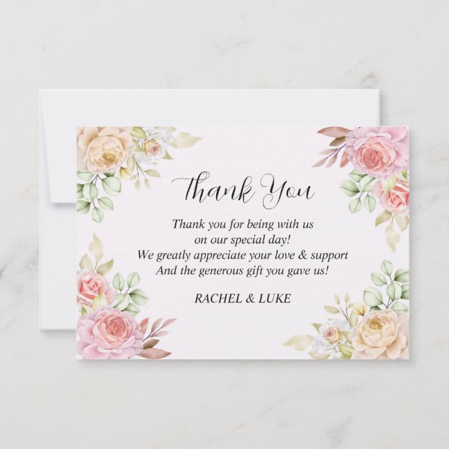 Cartão De Agradecimento Rosas Champanhe Casamento Chic (Verso)