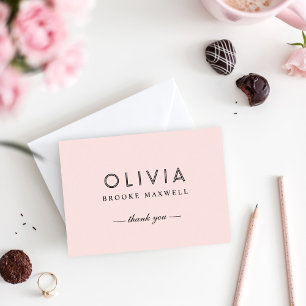 Cartão De Agradecimento Rosas claro Elegantes e Monograma Personalizado Pr