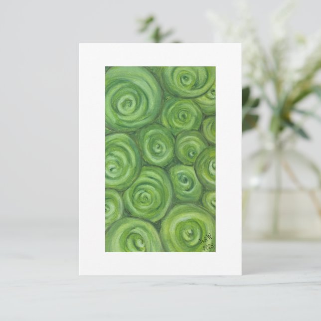 Cartão De Agradecimento Rosas com tons verdes - arte original desenhada à  (Em pé/Frente)