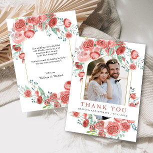 Cartão De Agradecimento Rosas Cor-de-rosa Coral Foto Floral Casamento