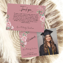 Cartão De Agradecimento Rosas Cor-de-Rosa Modernas Graduação Foto Script