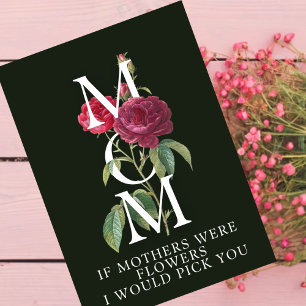 Cartão De Agradecimento rosas da placa de dia de as mães vermelha em preto