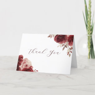 Cartão De Agradecimento Rosas de Borgonha Casamento Elegante
