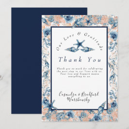 Cartão De Agradecimento Rosas de Flores do Mar de Praia de Casamento Náuti