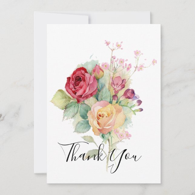 Cartão De Agradecimento Rosas de Jardim em Aquarela (Frente)