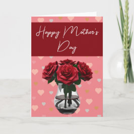 Cartão De Agradecimento rosas dias de as mães no padrão cardíaco vase