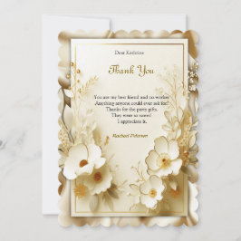 Cartão De Agradecimento Rosas Dourados brancos, Seda de Champanhe e Borbol