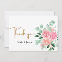 Cartão De Agradecimento Rosas e Eucalyptus Wedding