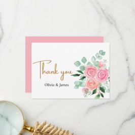 Cartão De Agradecimento Rosas e Eucalyptus Wedding