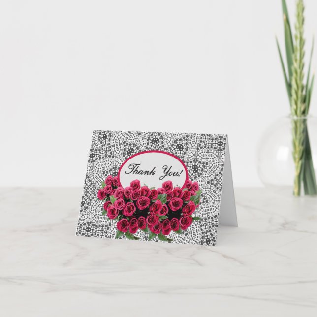 Cartão De Agradecimento Rosas e rendas (Frente)