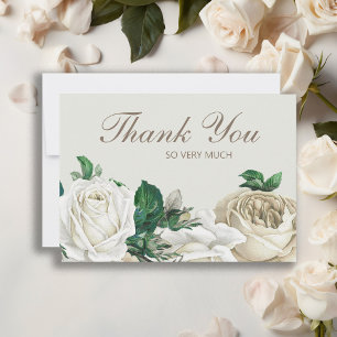 Cartão De Agradecimento Rosas Elegante Ivory White Cream Casamento Obrigad