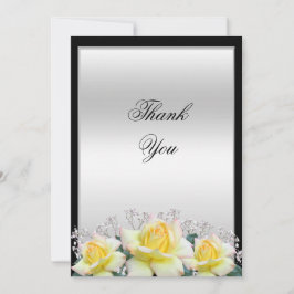 Cartão De Agradecimento Rosas Elegantes Chic, Casamento Prateado