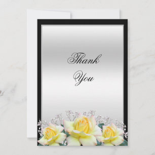 Cartão De Agradecimento Rosas Elegantes Chic, Casamento Prateado