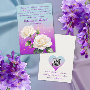 Cartão De Agradecimento Rosas em Aquarela Azul Rosa Roxo Código QR Casamen