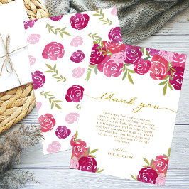 Cartão De Agradecimento Rosas Florais Rosa e Púrpura Deixam Casamento Bran