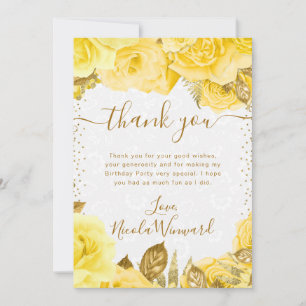 Cartão De Agradecimento Rosas Flores Aniversário Glam Amarelo Aquarela