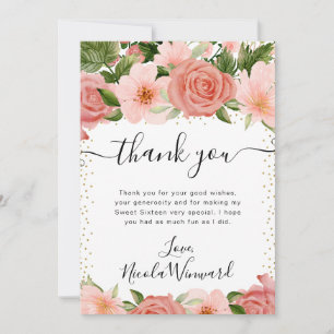 Cartão De Agradecimento Rosas Flores de Verão Rosa Aquarela Sweet 16