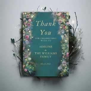 Cartão De Agradecimento Rosas Florestais Encantadas Verde Magical Sweet 16