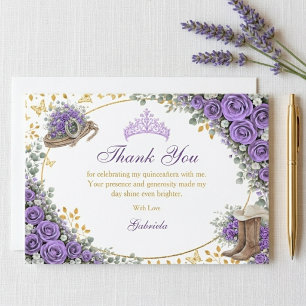 Cartão De Agradecimento Rosas Lavanda Ocidental Dourado Quinceañera Countr