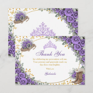 Cartão De Agradecimento Rosas Lavanda Ocidental Dourado Quinceañera Countr