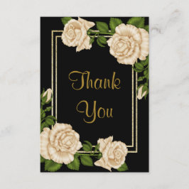 Cartão De Agradecimento Rosas marfim elegantes e brilho Dourado Obrigado