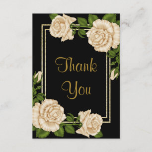 Cartão De Agradecimento Rosas marfim elegantes e brilho Dourado Obrigado