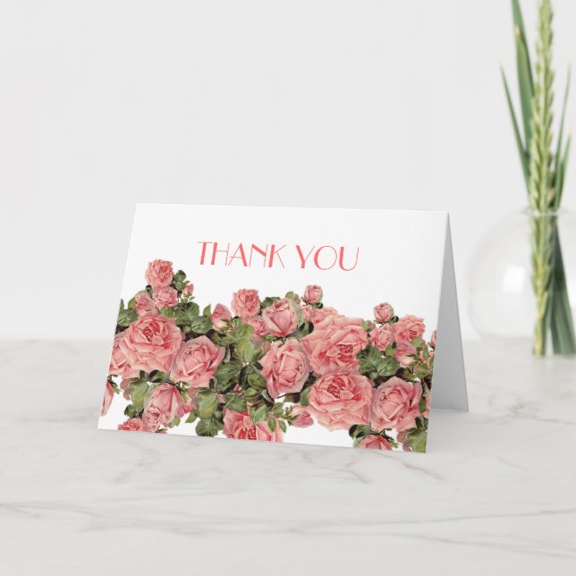 Cartão De Agradecimento Rosas Pink Magic Vintage Obrigada (Frente)