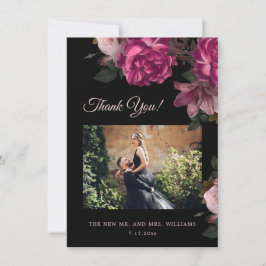 Cartão De Agradecimento Rosas Pintadas à Mão Casamento Romântico Sombrio