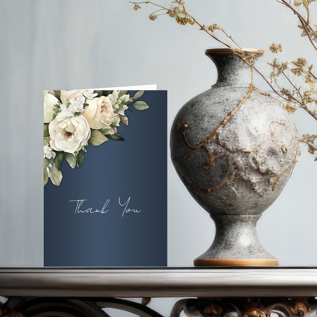 Cartão De Agradecimento Rosas românticas, Casamento Azul Boho Dusty (Criador carregado)